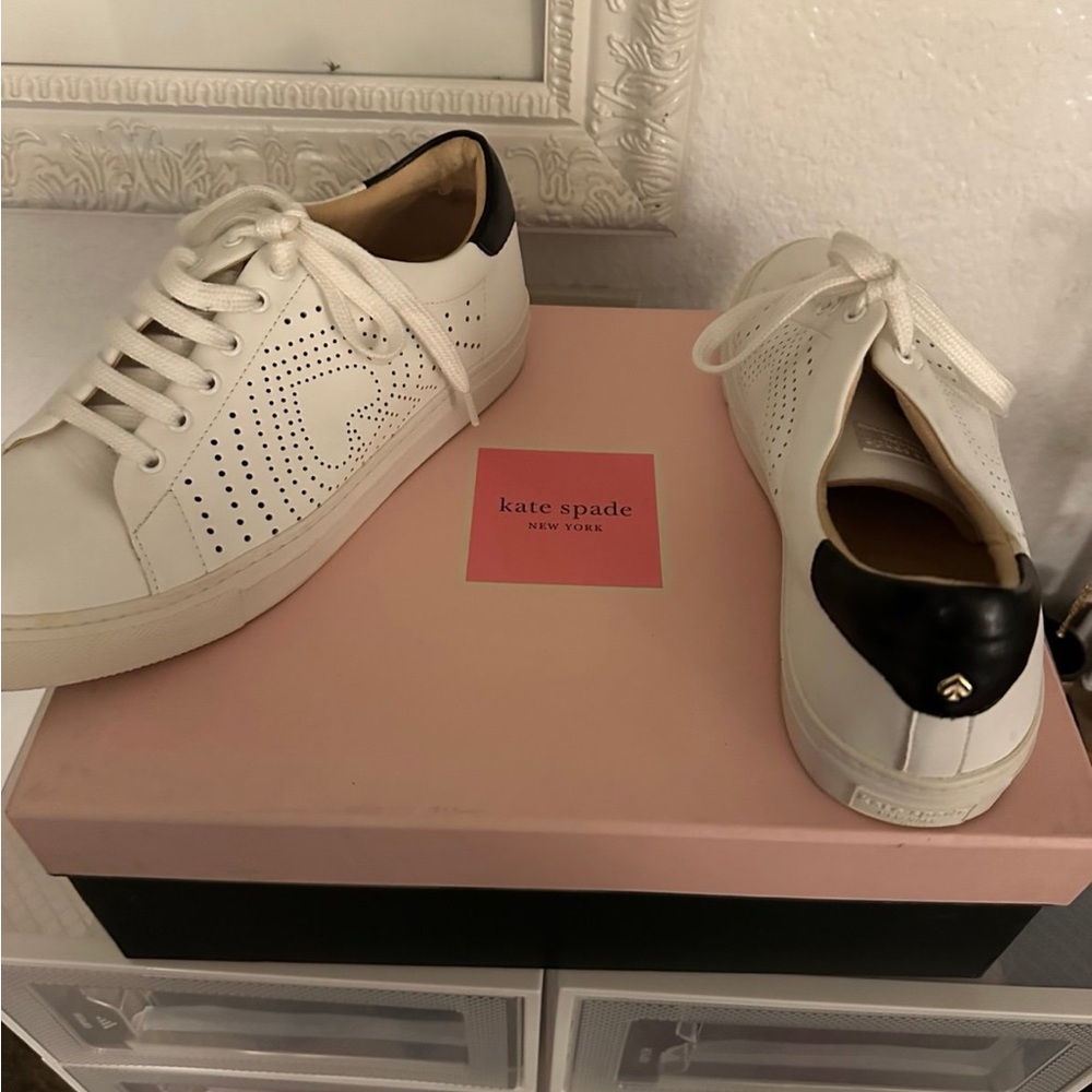 Kate Spade ♠️ Ashlyn Perforated White and Black sneakers